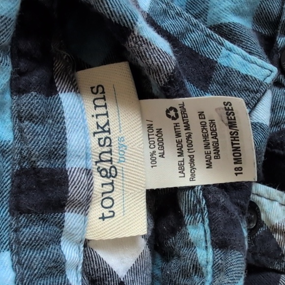 toughskins blue plaid cotton flannel button down shirt 18 months baby boy - Picture 3 of 5
